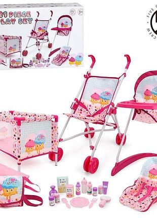 Игровой набор для куклы t818049 коляска, манеж, стульчик, посуда, шезлонг