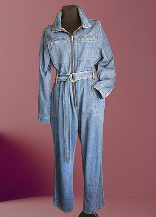 Жіночий джинсовий комбінезон denim co wide leg синій розмір 48