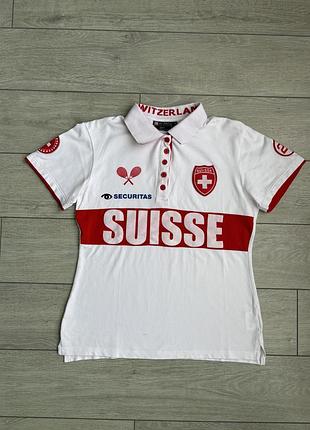 Теннисная футболка джерси поло майка роджер федерер roger feeder switzerland swiss ssuisse davis cup tennis hi-pro polo t-shirt size s с размер оригин