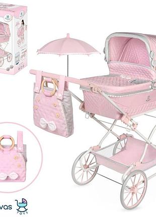 Коляска для ляльок decuevas sofi 82075 із сумкою та парасолькою для ляльок reborn, регульована ручка 90 см