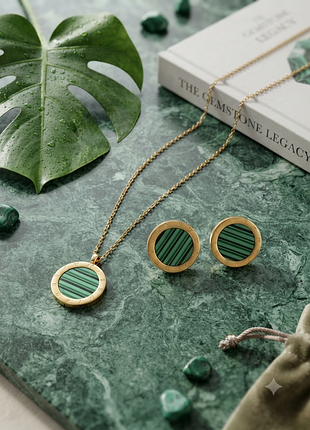 Набір з медичної сталі «malachite» (підвіска + сережки)