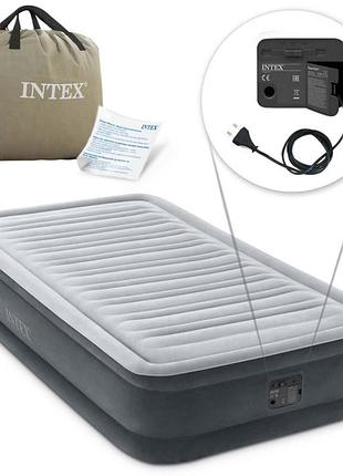 Односпальне надувне ліжко intex 67766(99х191х33) comfort-plush mid rais airbed + вбудований електронасос