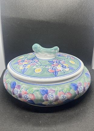 Вінтажна велика китайська миска з кришкою, розписана вручну