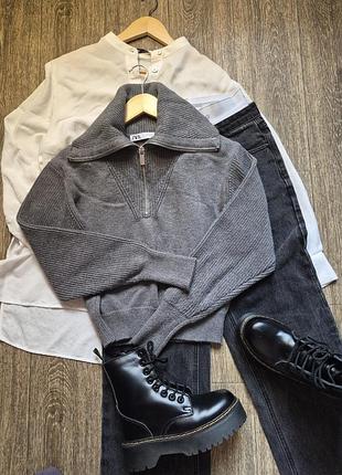 Сірий светр жіночий светр поло на гумці zara вкороченний светр
