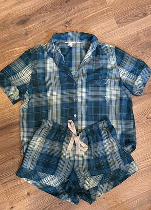 Піжама жіноча victoria's secret flannel short pajama set в клітинку