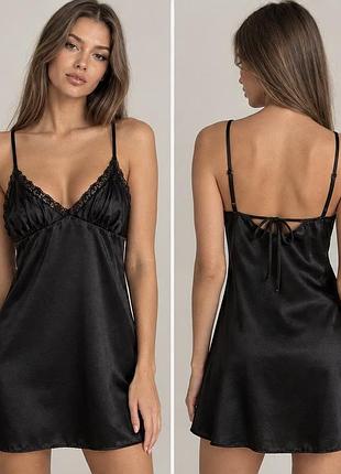 Нічна сорочка жіноча h&m чорна атласна з мереживом