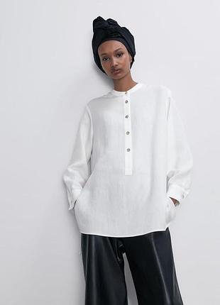 Белая блузка женская zara удлинение рубашка белое базовое платье белое