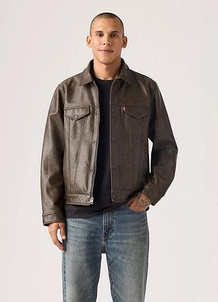 Куртка чоловіча levi's faux leather trucker з екошкіри, коричнева, m