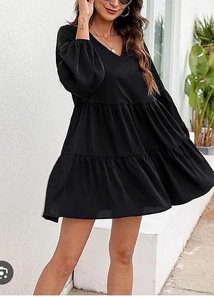 Чорна ярусна сукня трапеція оверсайз new look, s-m