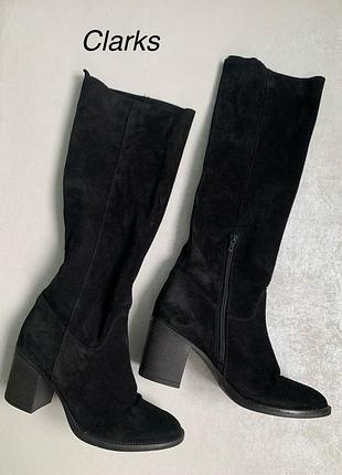 Чорні замшеві чоботи, чоботи із замші  clarks, оригінал