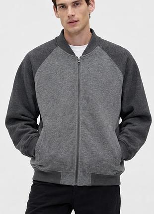 Чоловіча кофта-бомбер gap sherpa bomber у кольорі charcoal heather (темно- сірий меланж).розмір xl,але піде на l.