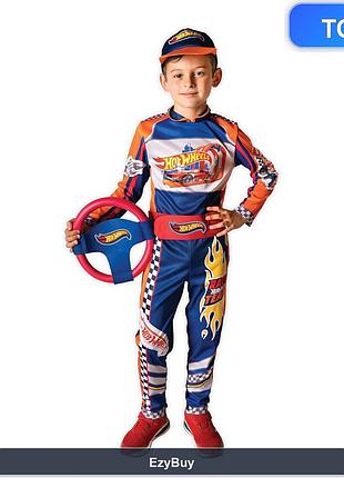 Карнавальный костюм пилота для hot wheels race team синий, размер 5-7 лет, с мягким рулем, кепкой и поясом