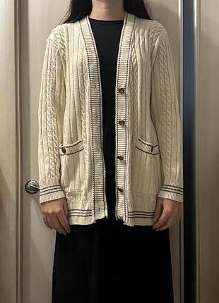 Вінтажний кардиган з вовною, косами, preppy style, один розмір