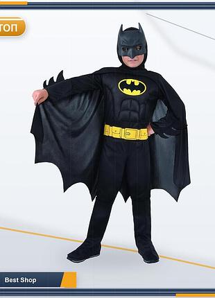 Карнавальний костюм бетмена batman dc comics для хлопчика з м'язами, чорний, розмір 3-4 роки, набір з маскою та плащем