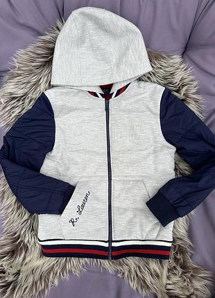 Кофта для хлопчика polo ralph lauren на змійці з капюшоном, сіро-синя