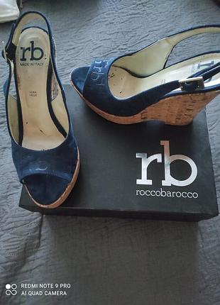 Босоніжки жіночі roccobarocco сині, розмір 39, замша