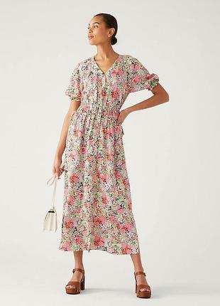 Сукня сорочка міді marks & spencer women floral print v-neck a-line dress
