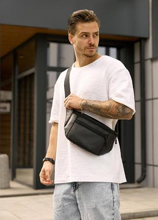 Большая мужская бананка sambag tirso max черная – стильная сумка через плечо из экокожи