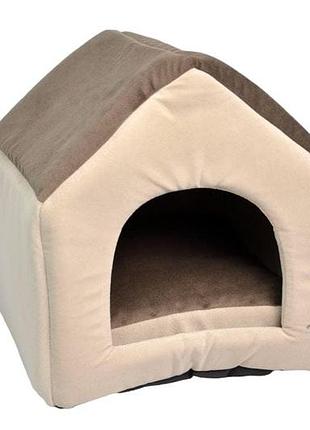 Хатка елегант zoobaza - бежевий+коричневий, 34х39х38