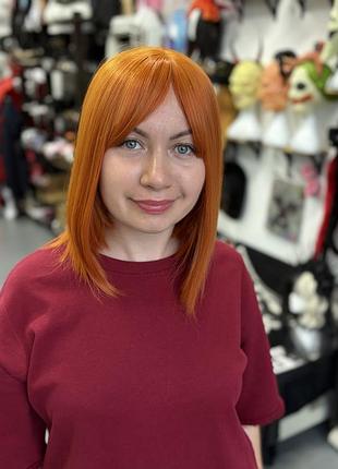 Парик каре рыжий с челкой