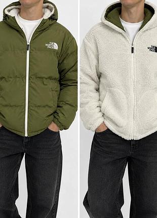 The north face двостороння куртка sherpa reversible хакі / біла