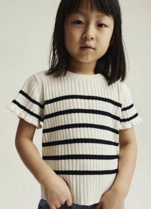 Футболка для дівчинки h&m у смужку молочна з чорним 4-6 років