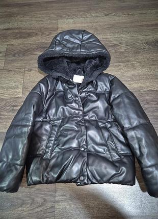 Куртка для дівчинки zara чорна демісезонна/зимова єко шкіра