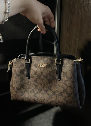 Сумка жіноча coach коричнева з довгим та коротким ремінцем