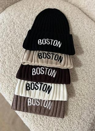 Шапка для дітей boston в'язана з написом
