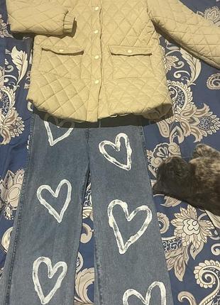 Куртка стьобана утеплена та джинси для дівчинки, бежевий, синій, на зріст 140 см