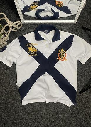 Чоловіча футболка поло polo ralph lauren біла з синім, розмір xl