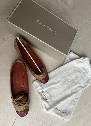 Santoni шкіряні балетки крокодил, р. 40, оригінал, італія
