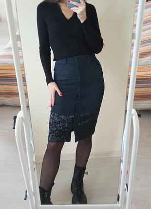 Джинсовая юбка с вышивкой бисером allsaints