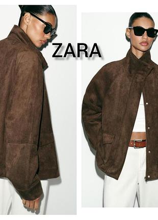 Куртка жіноча zara зі штучної замші, коричнева