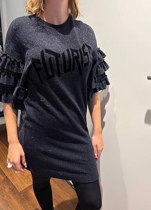 Сукня міді жіноча zara trafaluc з блёстками, з надписом, чорна, р. s