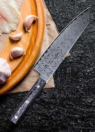 Ніж allwin santoku з лазерним гравіюванням під дамаську сталь