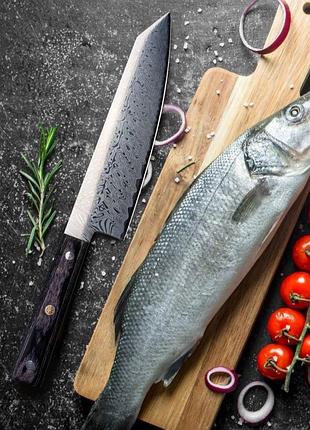 Ніж allwin santoku з лазерним гравіюванням під дамаську сталь
