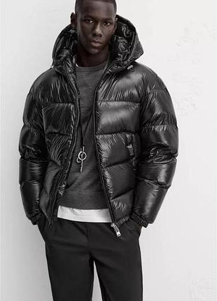 Чоловічий пуховик чорний куртка xl zara