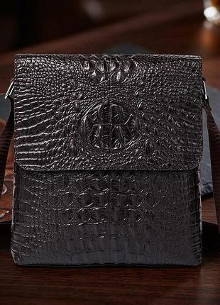 Сумка чоловіча вертикальна з тисненням під рептилію vintage 14723 коричнева