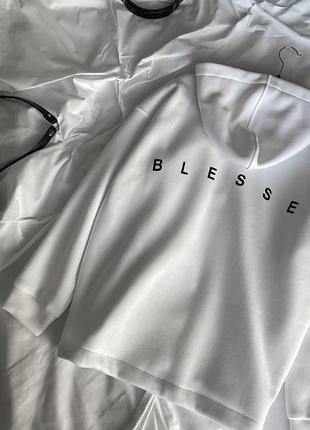 Жіноче худі оверсайз blessed на флісі з капюшоном і регулюванням низом білій
