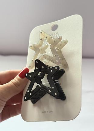 Шпильки zara крабик зірка, 2 шт., чорний, молочний