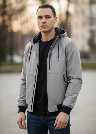 Куртка мужская myst демисезонная на стеганой подкладке с капюшоном на резинке внизу,серый, xxxl