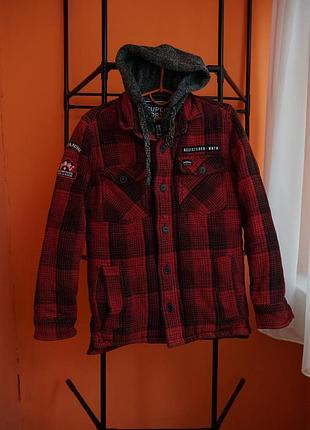 Superdry s | красная клетчатая куртка-рубашка с капюшоном
superdry work edition shirt red check s