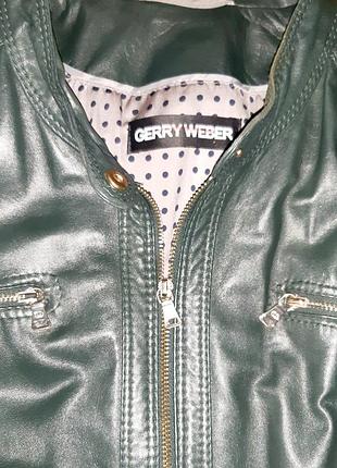 Брендовая кожаная куртка gerry weber оригинал. изумрудный / темно-зеленый цвет. 5