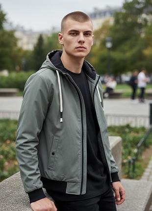 Куртка чоловіча myst демісезонна коротка з капюшоном s-3xl, оливовий, xxxl
