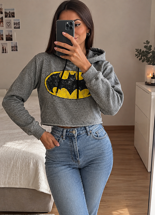 Худі х капюшоном  / балахон / худі / кроп-хужі / batman  / жіноче худі з капюшоном сірого кольору