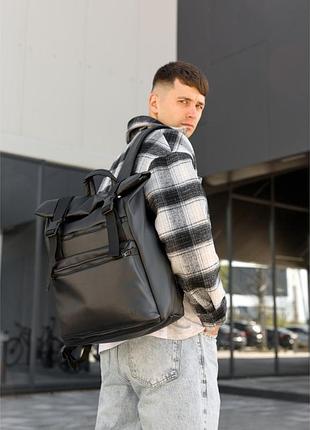 Мужской рюкзак sambag rolltop zard черный - городской рюкзак из экокожи для ноутбука до 17"