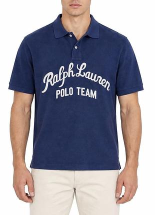 Поло чоловіче polo ralph lauren синє, розмір m, з коротким рукавом та великим логотипом