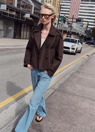 Жіночий плащ zara тренч укорочений коричневий