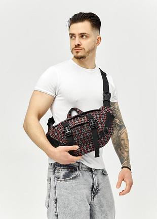 Большая мужская поясная сумка бананка sambag dynamicdart черная тканая принт